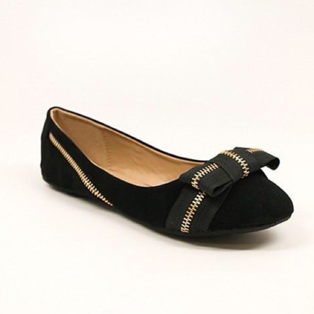 FOREVER LINK LARISA FLATS BOW ZIPPER EUC Black Gold